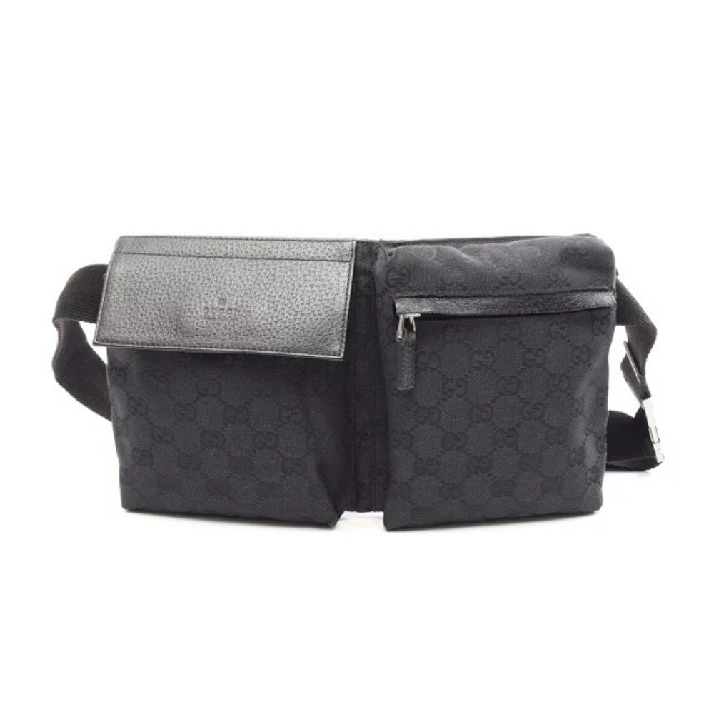 Gucci GG Canvas Waist Belt Bag Body Leather Black